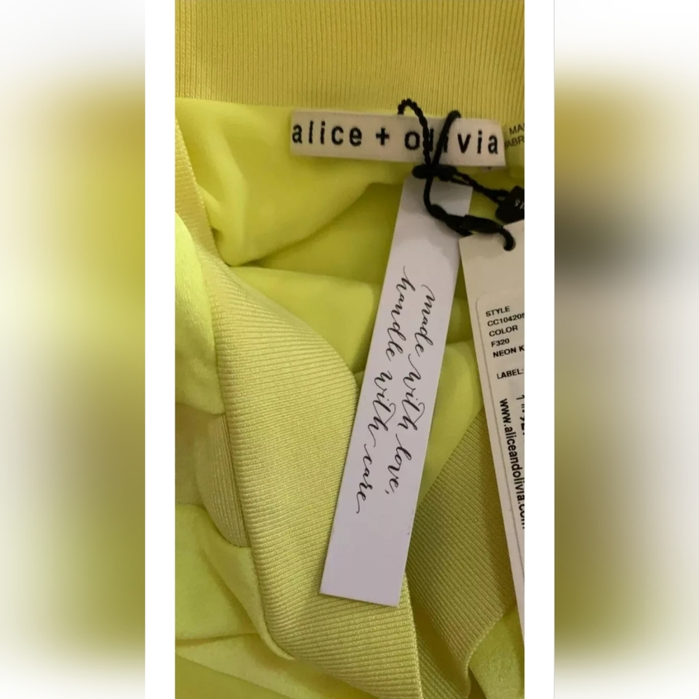 ALICE + OLIVIA Dora One-Shoulder Asymmetrical Yellow Neon Dress Size 6 - Picture 11 of 16